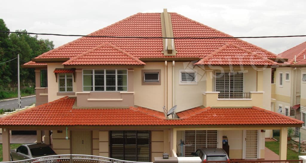 Red concrete roof tile